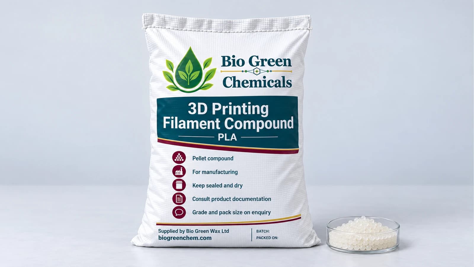 3D Printing Filament Compound (PLA, Natural and Coloured) – Biopolymers & compostable compounds product from Bio Green Chem