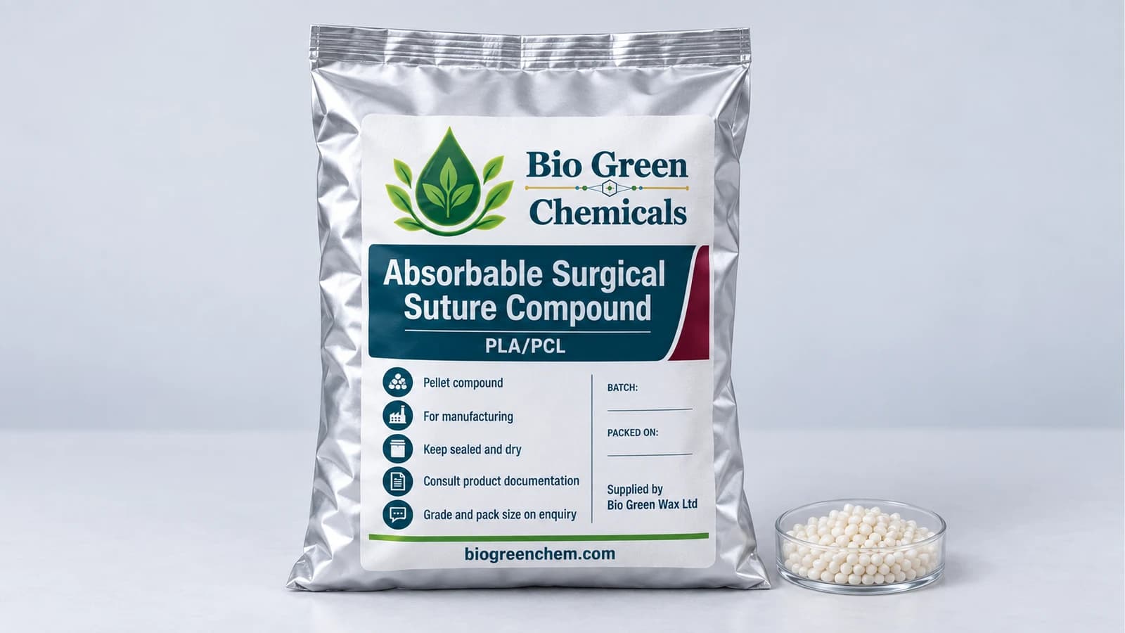 Absorbable Surgical Suture Compound (PLA/PCL) – Biopolymers & compostable compounds product from Bio Green Chem