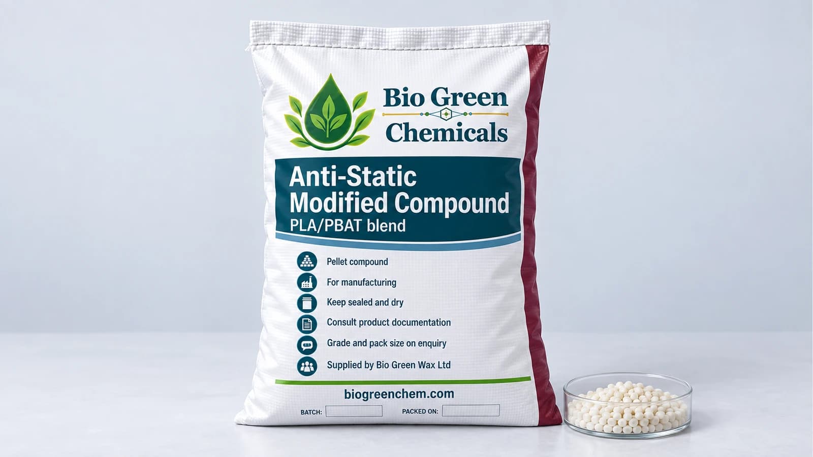 Anti-Static Modified Compound (PLA/PBAT) – Biopolymers & compostable compounds product from Bio Green Chem