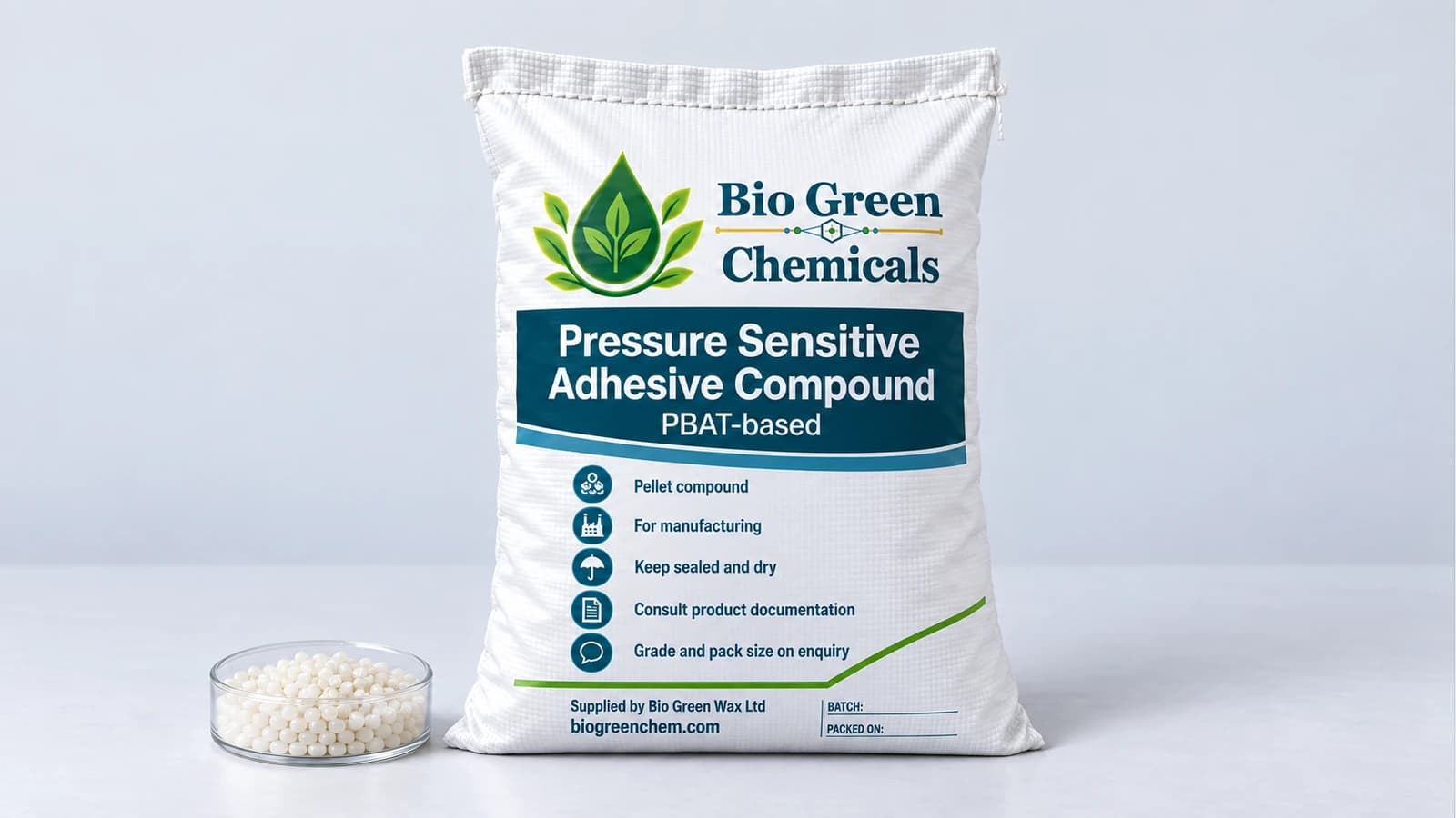 Biodegradable Pressure Sensitive Adhesive Compound (PBAT) – Biopolymers & compostable compounds product from Bio Green Chem