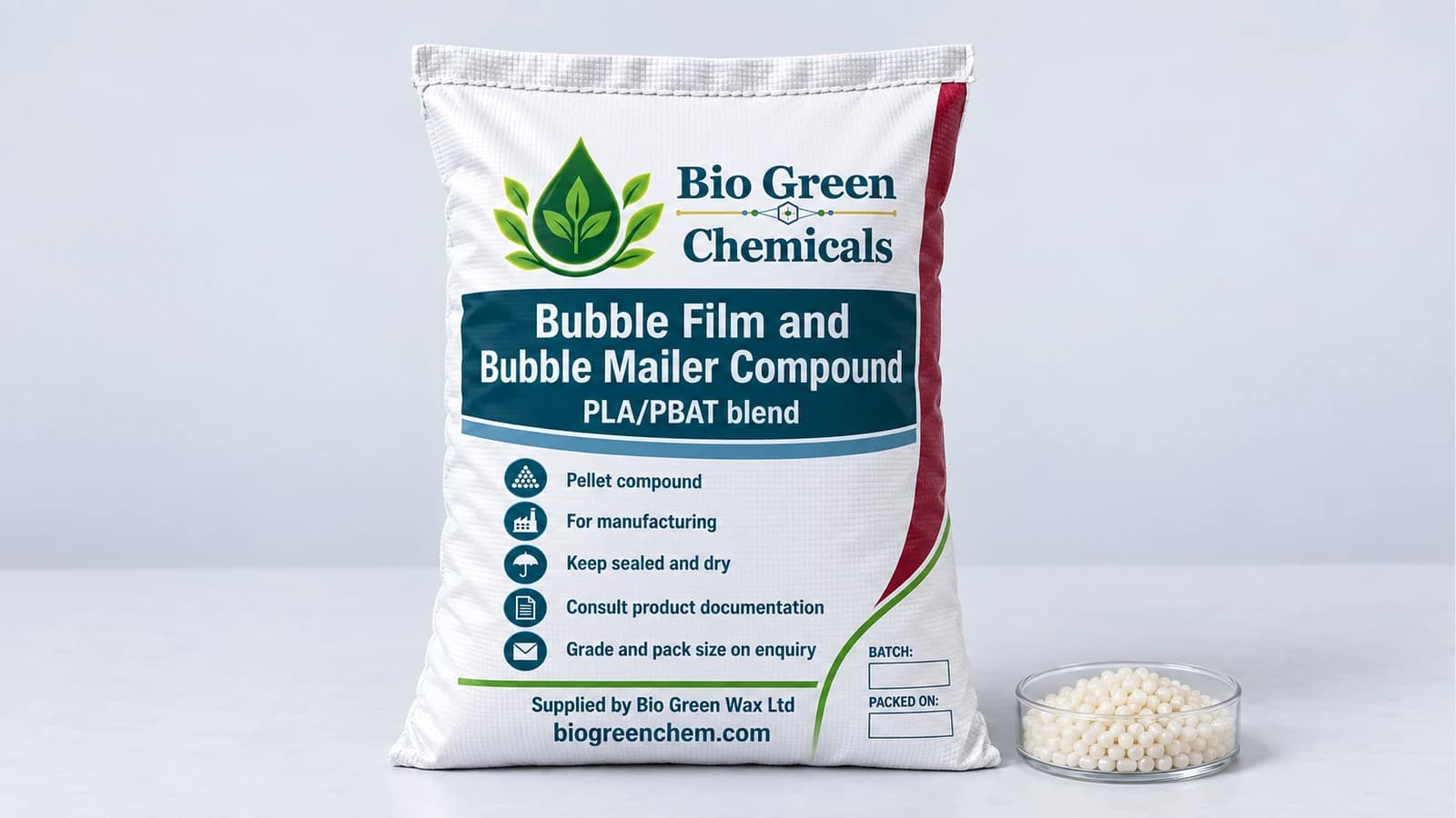 Bubble Film and Bubble Mailer Compound (PLA/PBAT) – Biopolymers & compostable compounds product from Bio Green Chem