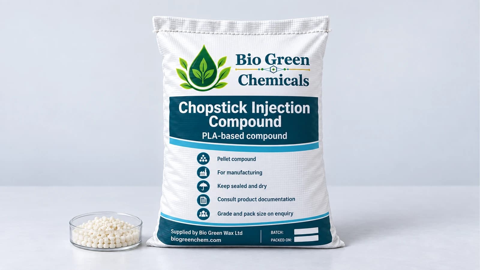Chopstick Injection Compound (FDA) – Biopolymers & compostable compounds product from Bio Green Chem