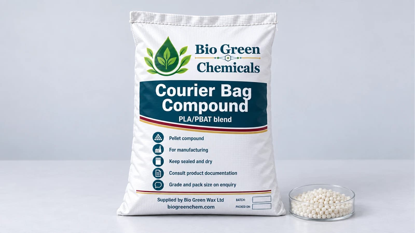 Courier Bag Compound (PLA/PBAT, High Tear Strength) – Biopolymers & compostable compounds product from Bio Green Chem