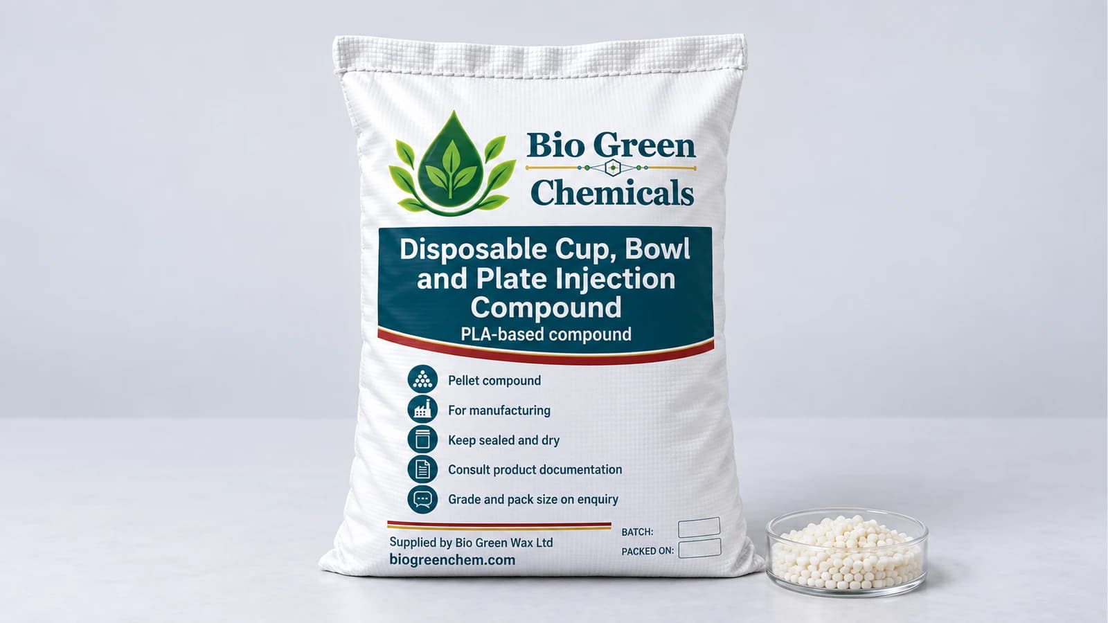 Disposable Cup, Bowl and Plate Injection Compound (FDA) – Biopolymers & compostable compounds product from Bio Green Chem