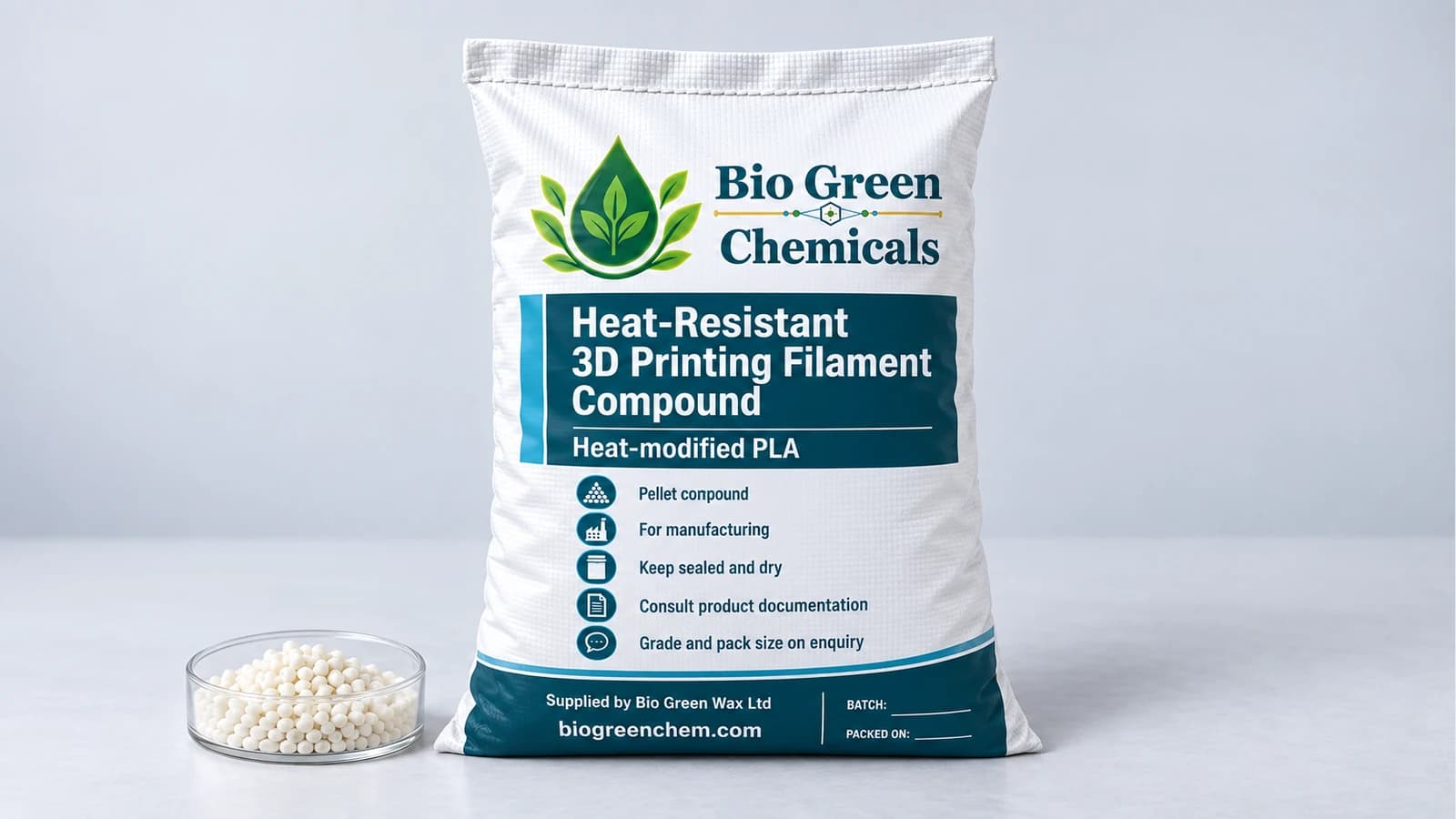 Heat-Resistant 3D Printing Filament Compound (Modified PLA) – Biopolymers & compostable compounds product from Bio Green Chem