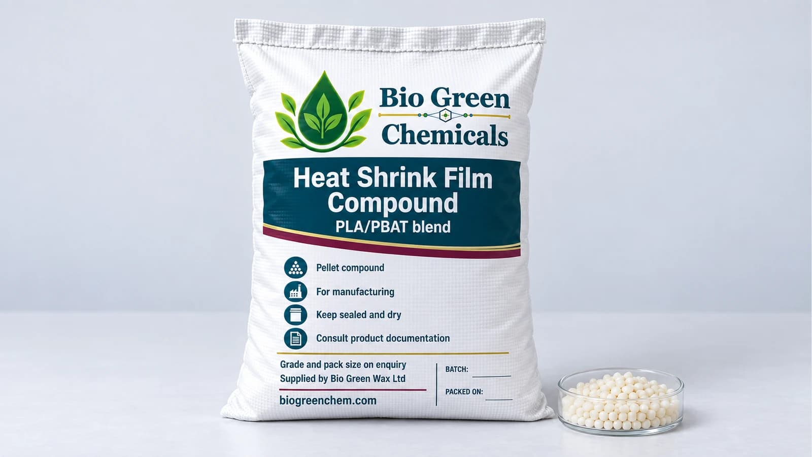Heat Shrink Film Compound (PLA/PBAT) – Biopolymers & compostable compounds product from Bio Green Chem