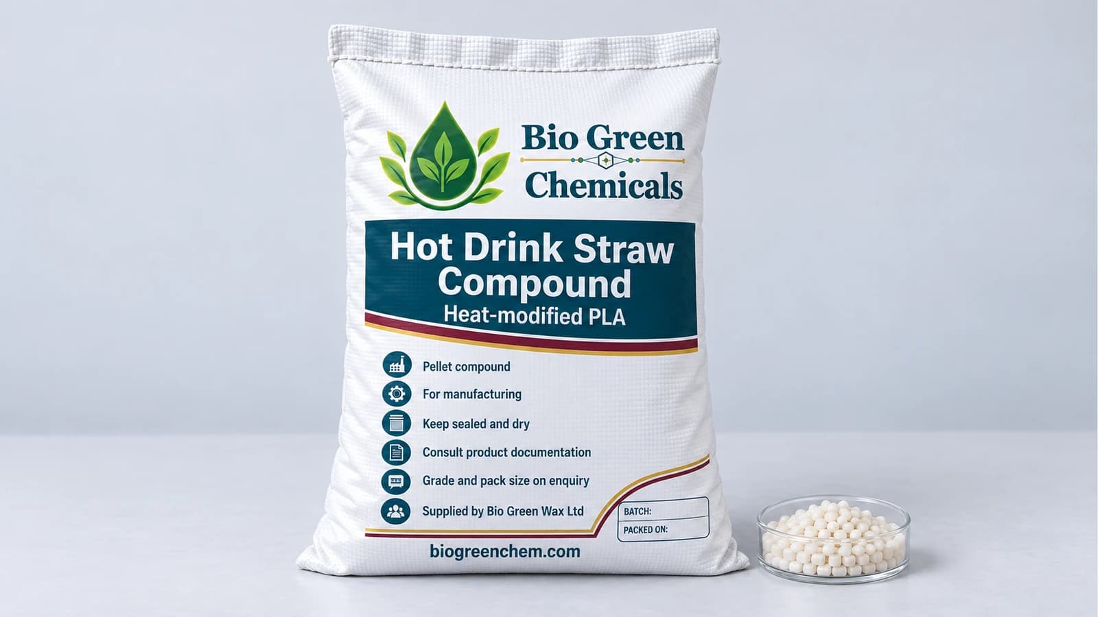 Hot Drink Straw Compound (80C, FDA) – Biopolymers & compostable compounds product from Bio Green Chem