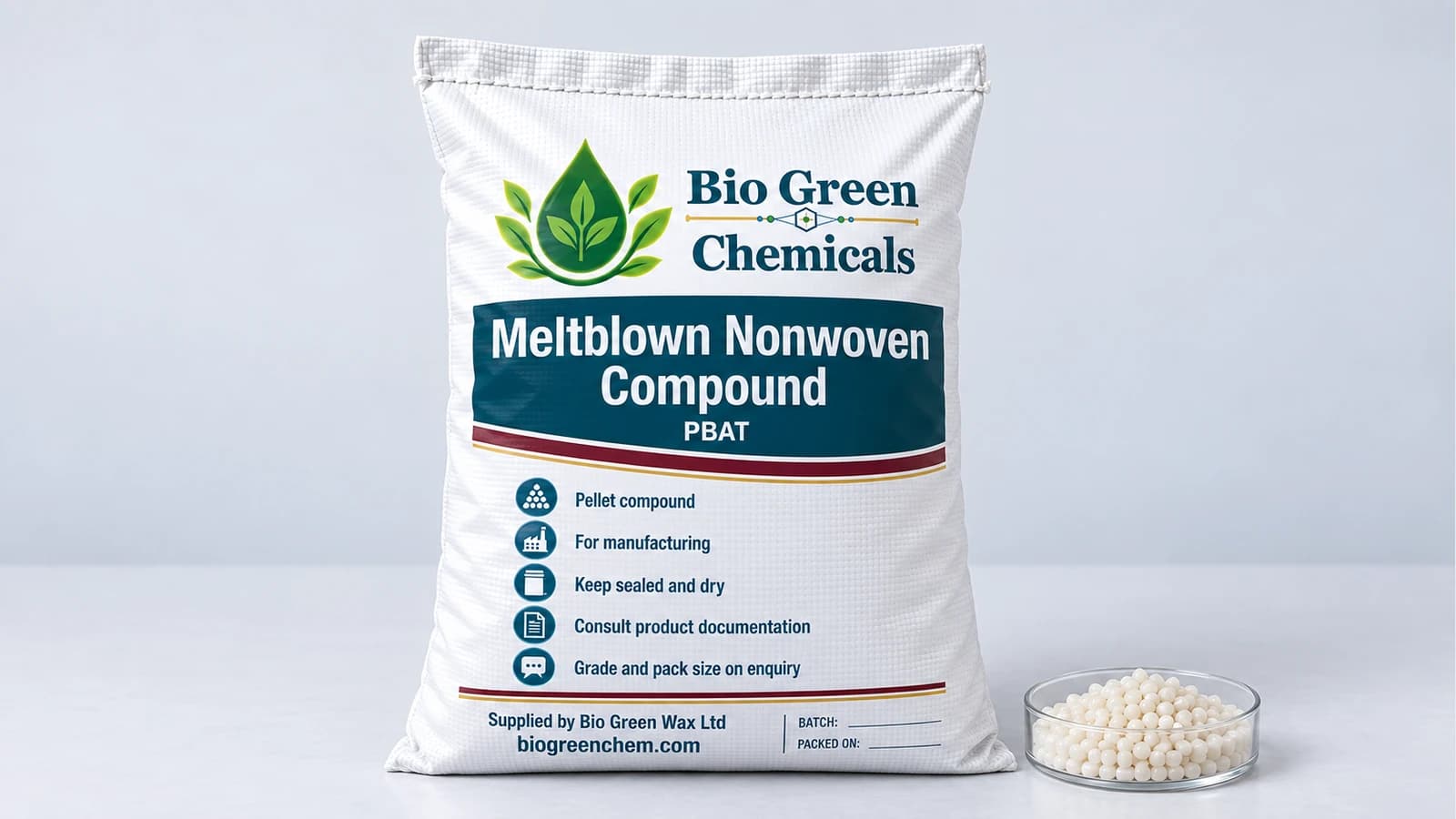 Meltblown Nonwoven Compound (PBAT) – Biopolymers & compostable compounds product from Bio Green Chem