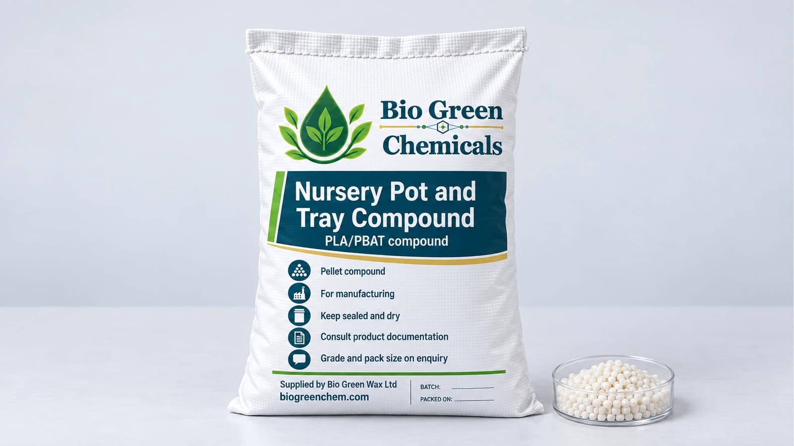 Nursery Pot and Tray Compound (Compostable) – Biopolymers & compostable compounds product from Bio Green Chem