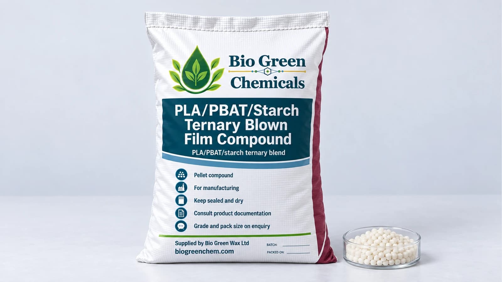 PLA/PBAT/Starch Ternary Blown Film Compound – Biopolymers & compostable compounds product from Bio Green Chem