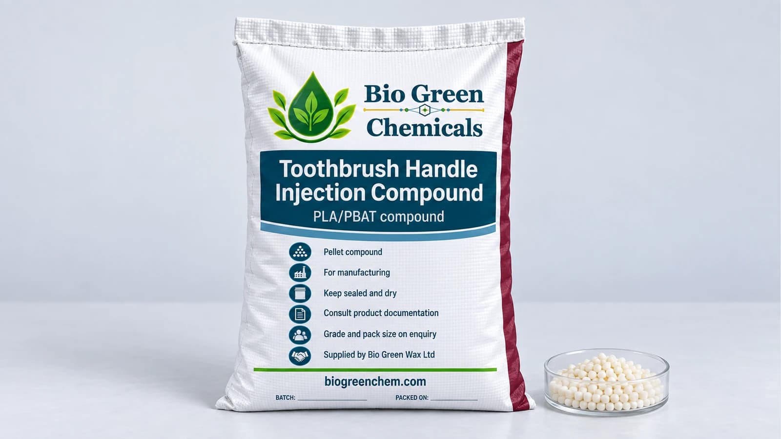 Toothbrush Handle Injection Compound – Biopolymers & compostable compounds product from Bio Green Chem