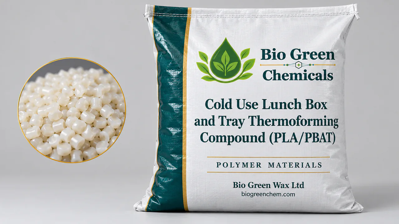 Cold Use Lunch Box and Tray Thermoforming Compound (PLA/PBAT, FDA) – Biopolymers & compostable compounds product from Bio Green Chem