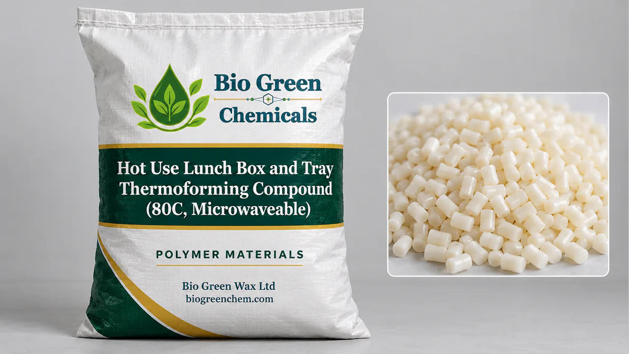 Hot Use Lunch Box and Tray Thermoforming Compound (80C, Microwaveable, FDA) – Biopolymers & compostable compounds product from Bio Green Chem