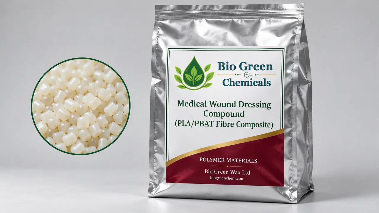 Medical Wound Dressing Compound (PLA/PBAT Fibre Composite) – Biopolymers & compostable compounds product from Bio Green Chem