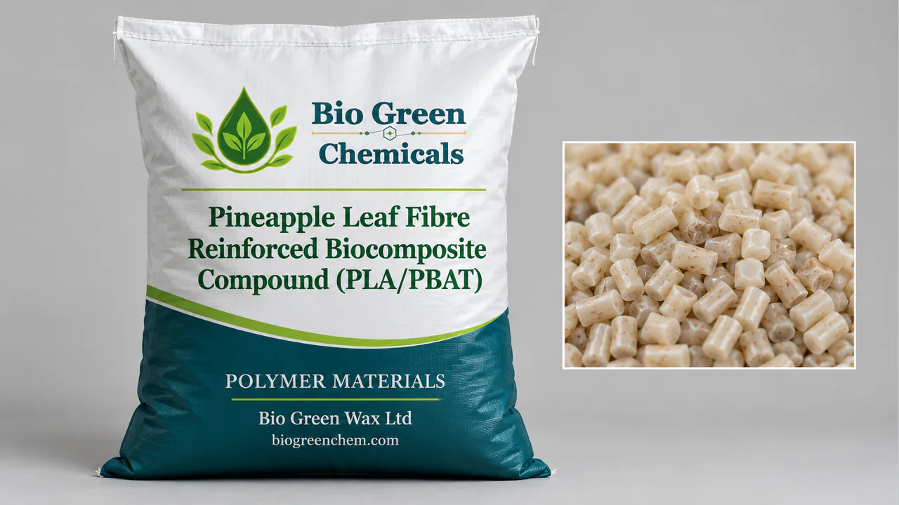 Pineapple Leaf Fibre Reinforced Biocomposite Compound (PLA/PBAT) – Biopolymers & compostable compounds product from Bio Green Chem