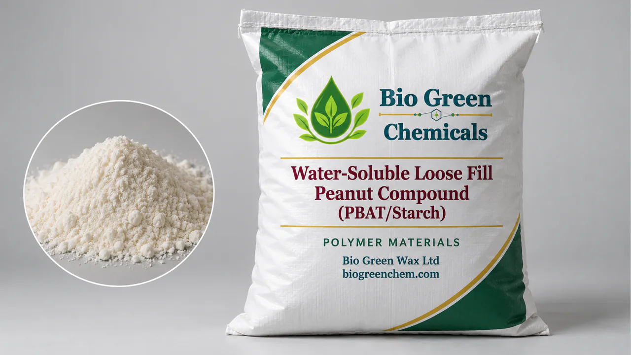 Water-Soluble Loose Fill Peanut Compound (PBAT/Starch) – Biopolymers & compostable compounds product from Bio Green Chem